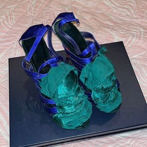 Unique Suecomme Bonnie Satin Blue / Green High Heels Size 41